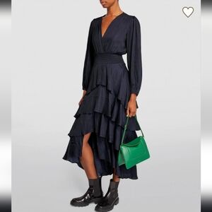 Maje Navy Ruffled‎ Maxi Dress